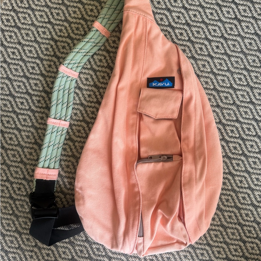 Kavu Peach Sling Bag with Mint Rope Strap